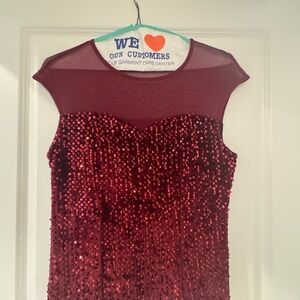 Grace Karin Burgundy Sequin Mesh top